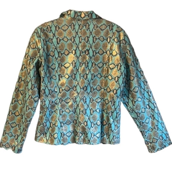 Bamboo Traders Faux Leather Jacket Turquoise Gold Metallic & Brown Snake Small - Picture 3 of 12